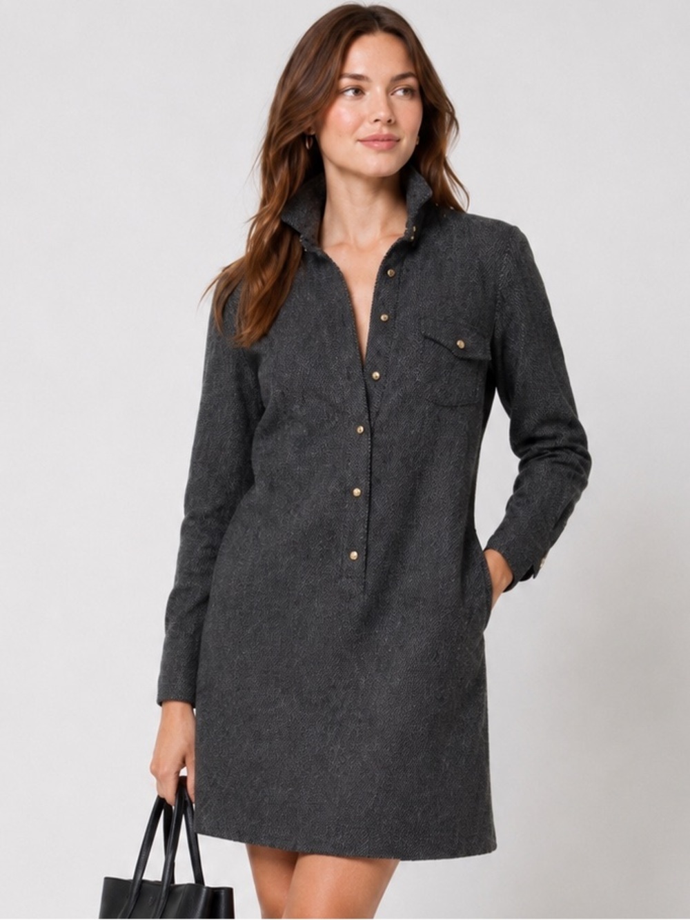J.Crew 100% Wool Herringbone Shirt Dress NWT Size 0 Petite